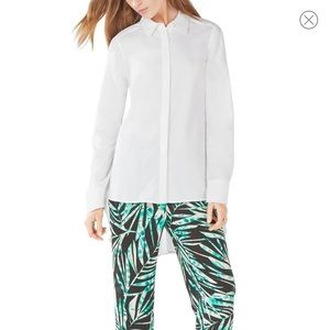 BCBG Aylin Cotton Poplin High/Low Button Blouse